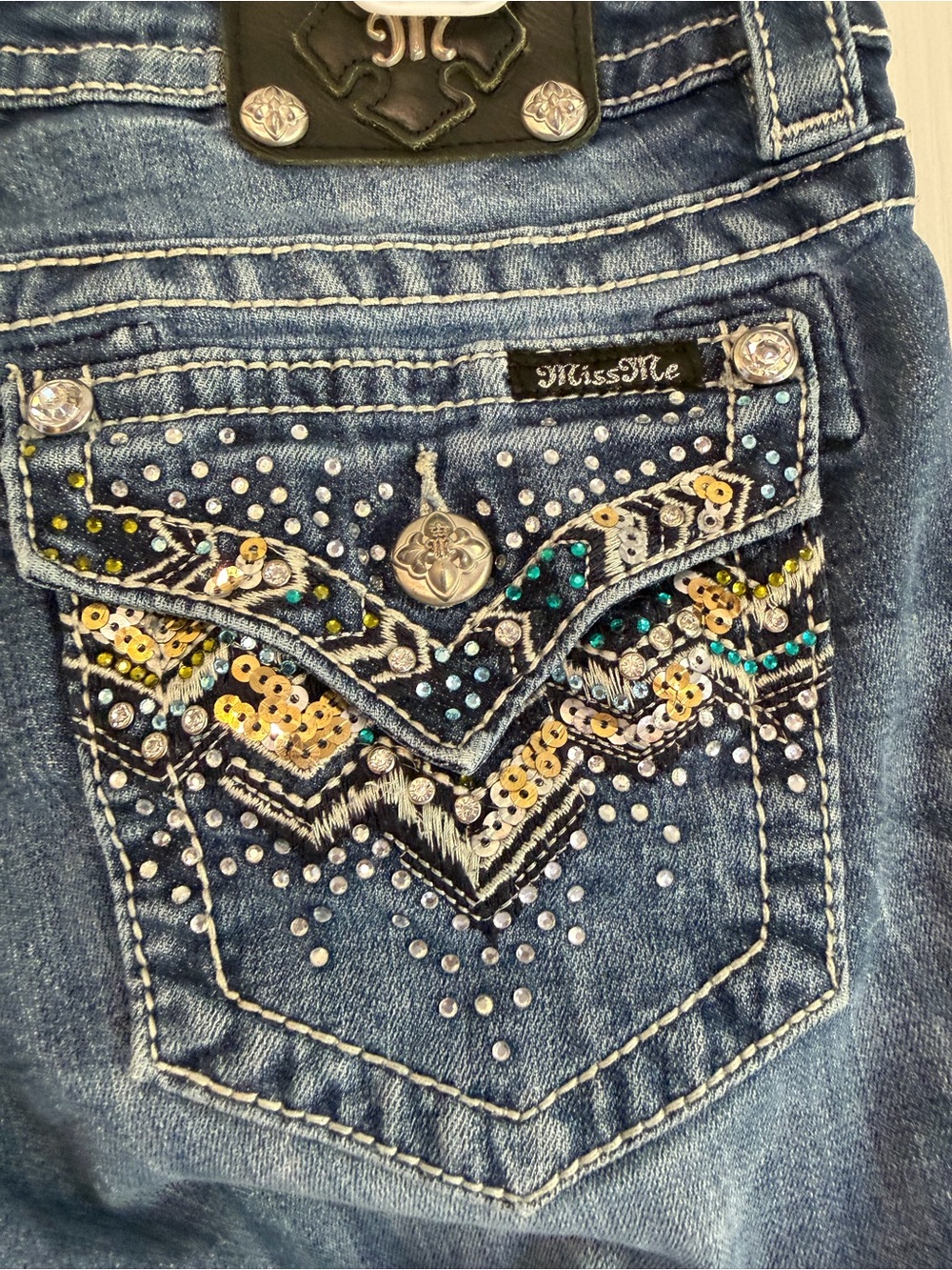 Miss Me Y2K Bling Rhinestone Bootcut Jeans 29 Low Rise  Western Glam McBling - Picture 5 of 15